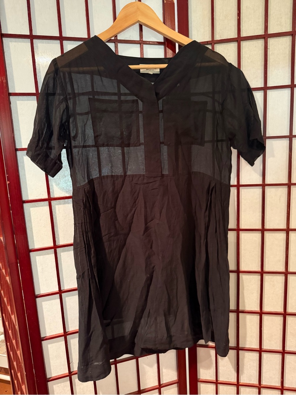 Fruit of the Loom Black Semi-Sheer Short Sleeve Midi Dress
